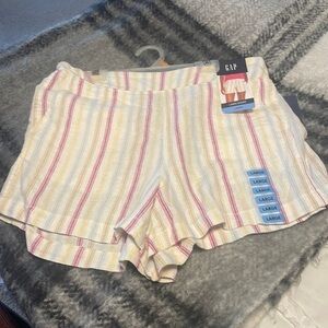 NWT Gap Ladies Linen Pull On Elastic Waistband Short with Pockets Striped Size L